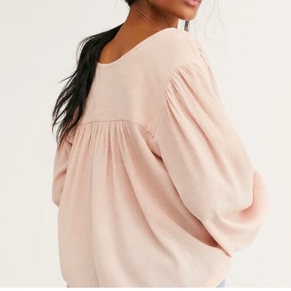 NWT FREE PEOPLE Check On It Light Pink Wrap Top Size Medium - Picture 2 of 16